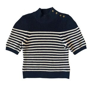 Maeve Anthropologie Striped Nautical Mock Neck Button Shoulder Sweater XS Preppy